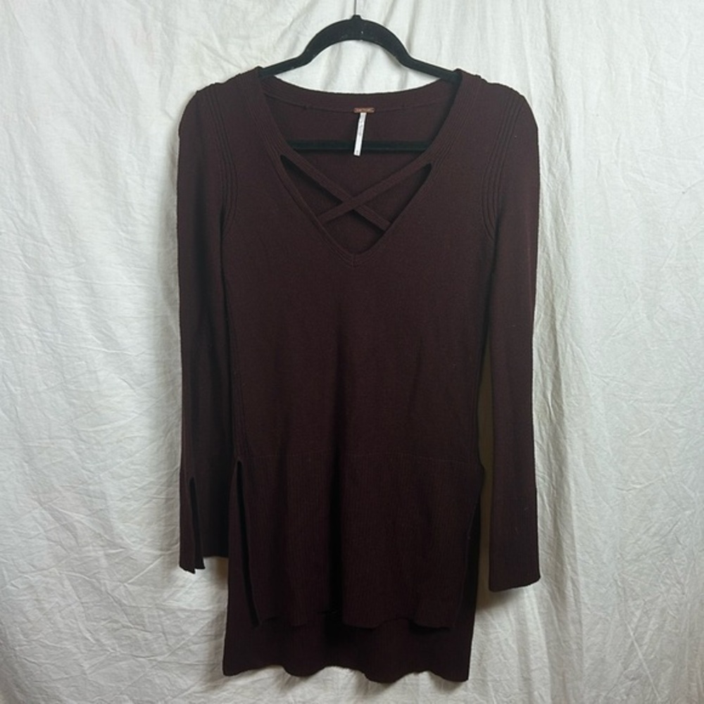 FreeโPeople Criss Cross Tunic Sweater In Burgundy Size Small